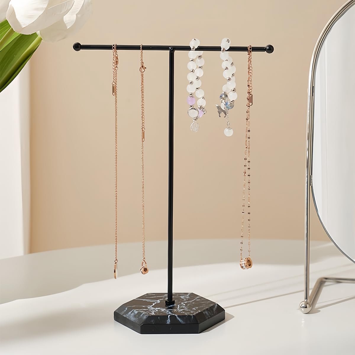 Sieradenstandaard zwart, 10 inch kettingstandaard - met houten basis - duurzaam en stijlvol - ShopVlot