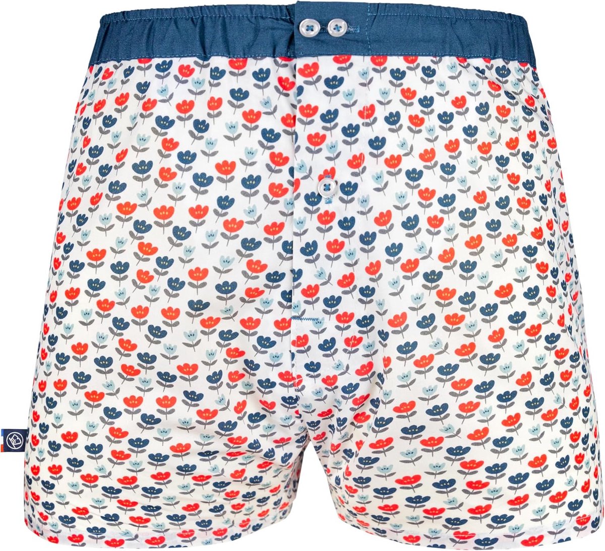 Herenondergoed M - 100% biologisch katoen - Rood en blauwe bloemen op witte achtergrond - ShopVlot