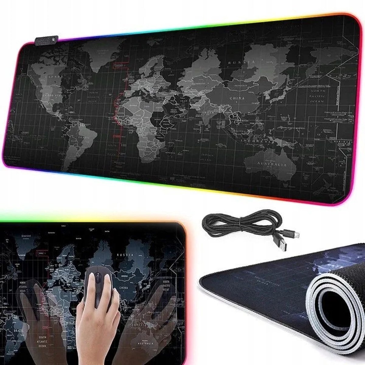 RGB Gaming Muismat XL 80x30cm met LED Verlichting - Merkloos