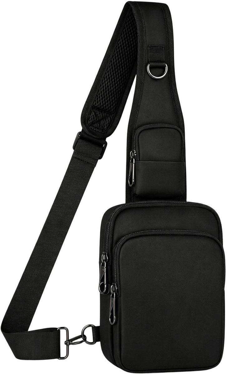 Anti-diefstal schoudertas met RFID-blokkering en ritssluiting Sling borst-crossbodytas, waterdichte schoudertas, crossbody tas en rugzak voor heren en dames, wandelen en buitensporten Reistas Outdoor Wandelen-zwart