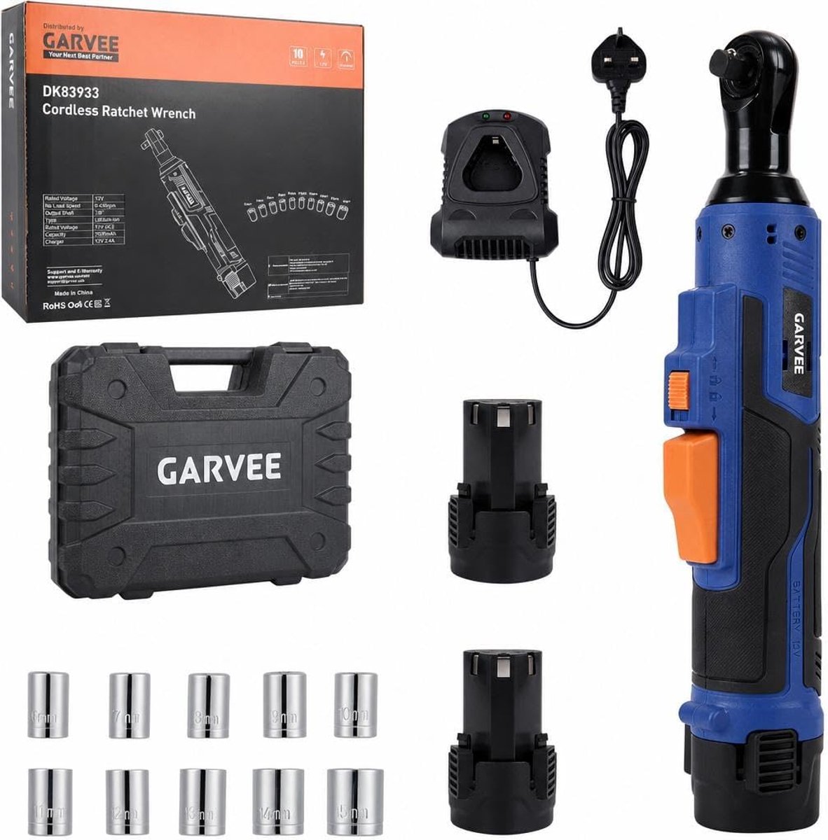 Accu Ratelsleutel 12V - Elektrische Ratel - 55 Nm Koppel - 3/8" Aansluiting - Inclusief 2 Accu's, Snellader, 10-delige Dopset & Luxe Koffer - Voor Auto & DIY