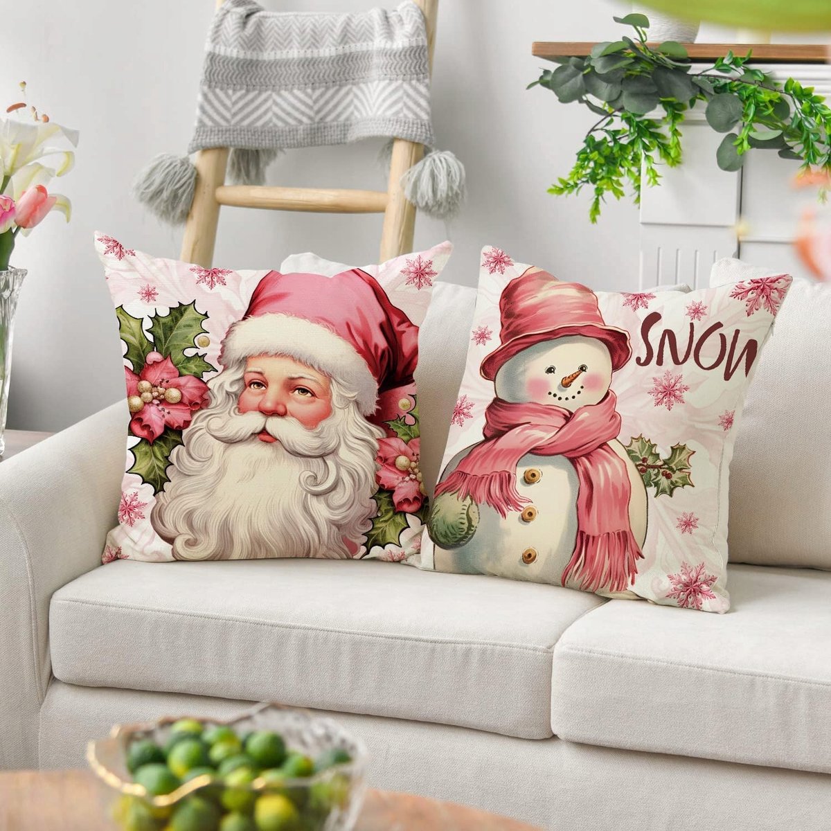 4x Kerst Kussenhoezen - Sneeuwpop & Kerstman - 45x45 cm