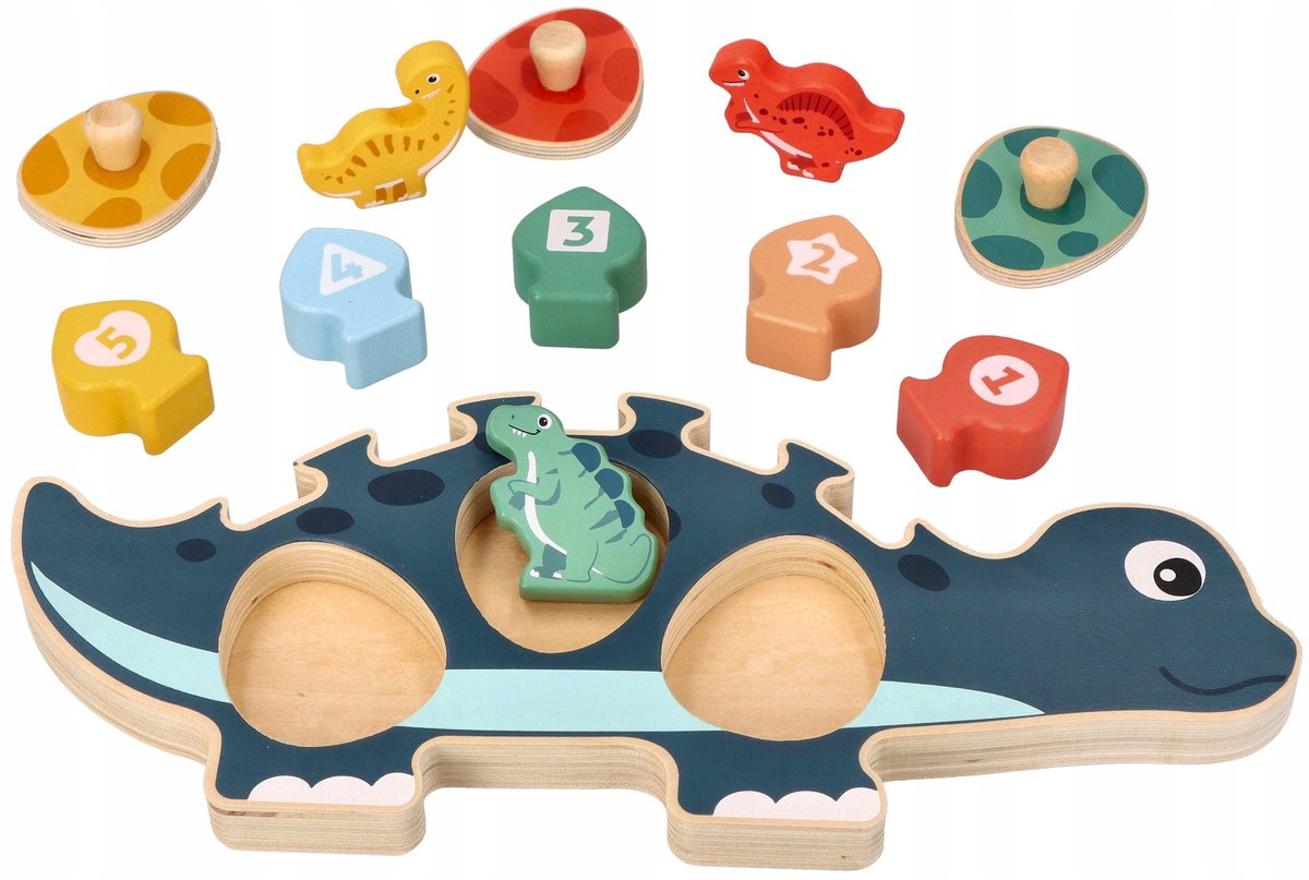 Houten Dino Puzzel met Cijfers 1-5 en Figuren