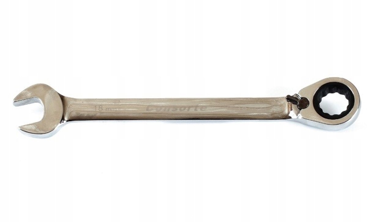 Ringsleutel met ratel 18mm, chroom-vanadium, glans