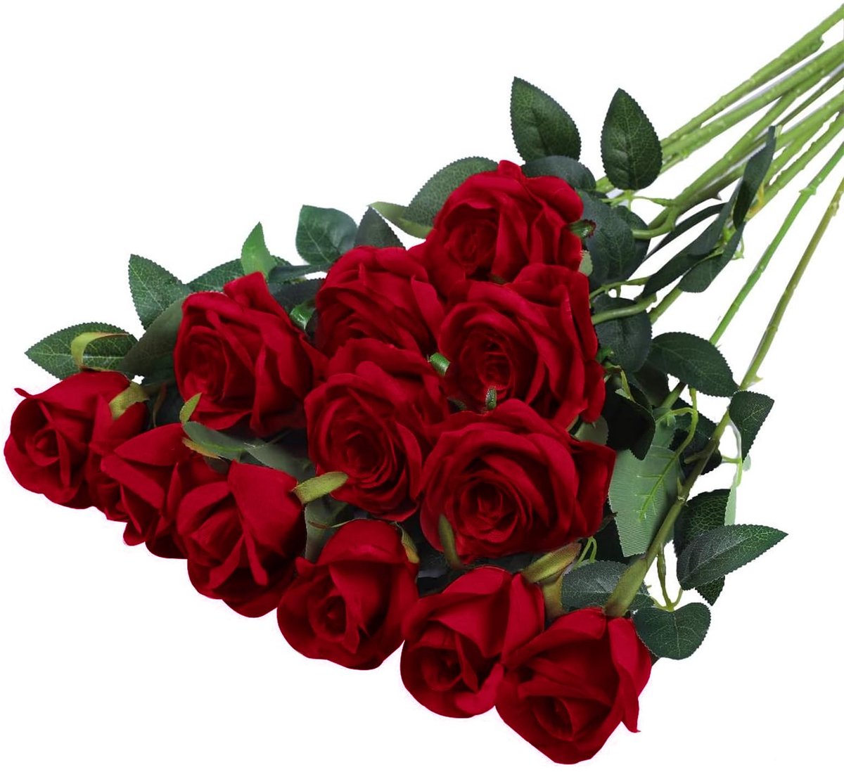 Famanu Kunstbloemen voor decoratie, set van 12 stuks, 51 x 7 cm, realistisch en zacht, ideaal voor bruiloften en woondecoratie (lichtrood)