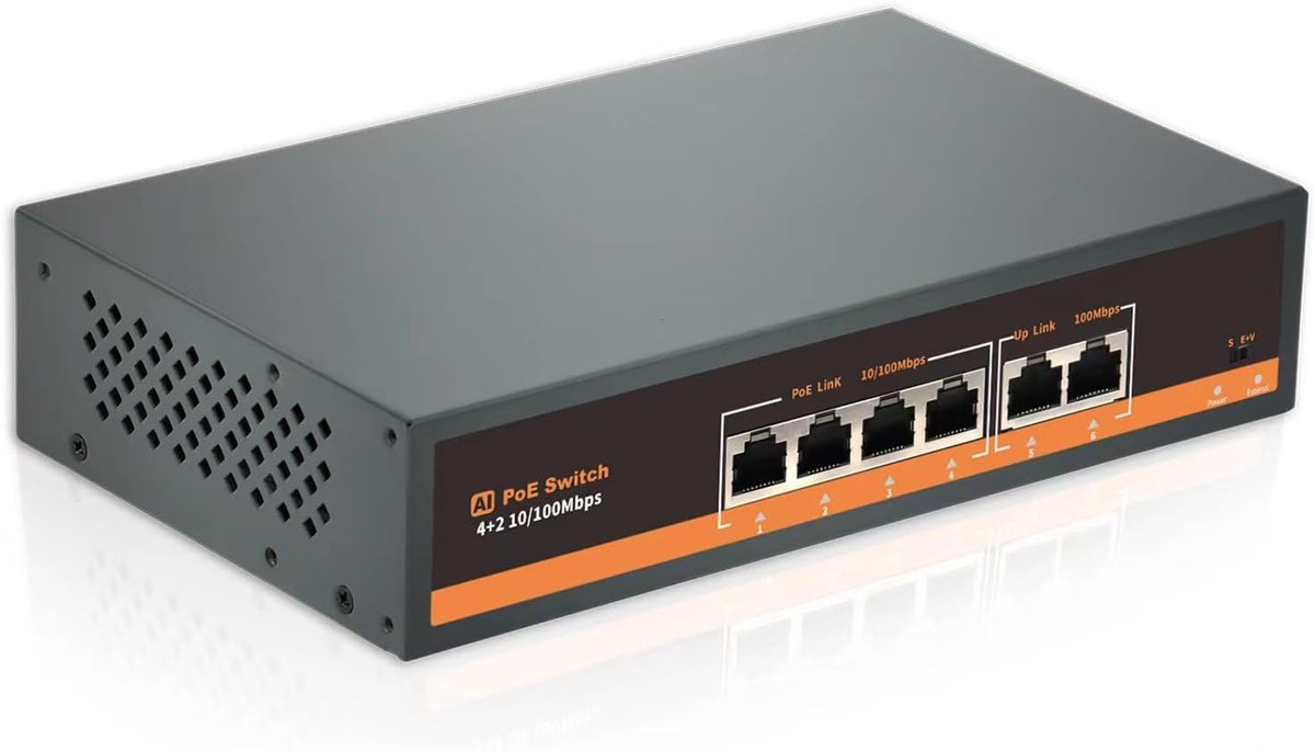 PoE Switch with 4 Ports and 2 Uplink Ports, 4 PoE+ Ports 100Mbps, 120W 802.3af/at, Metal Enclosure for Desk or Wall - ShopVlot