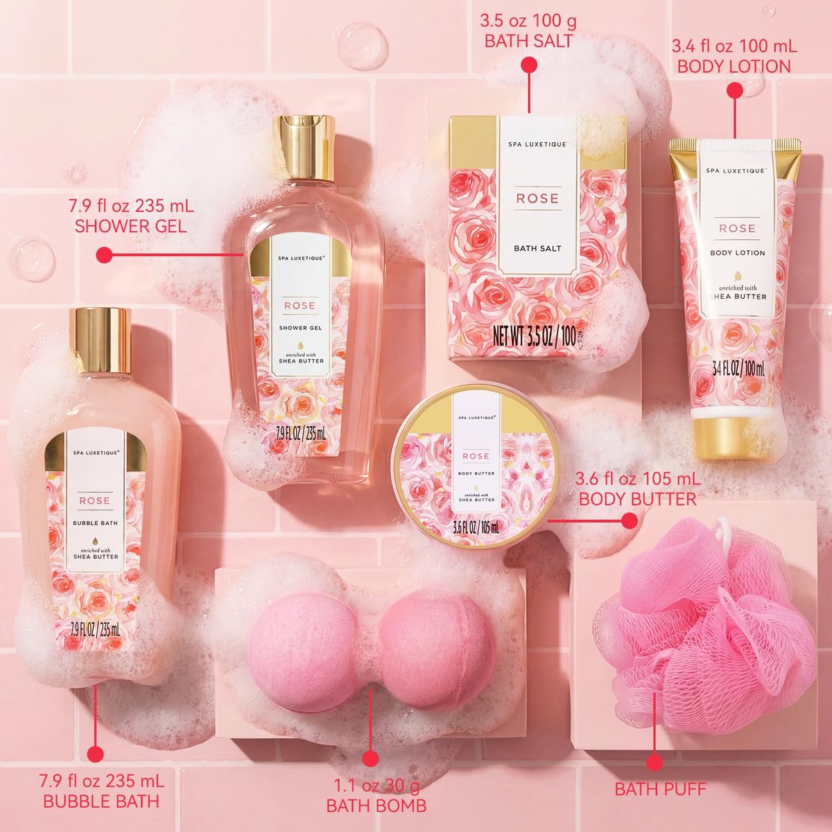 Spa Luxetique - Rose Beauty - Geschenkset Vrouwen in zilveren badkuip - Verwenpakket vrouw - Wellness bath - Verjaardag Cadeau Vrouw, voor haar, mama, vriendin, moeder - Huwelijkscadeau - Jubileum Giftset - Cadeautje Vrouw Volwassenen — cadeau in Verzorging - foto 2