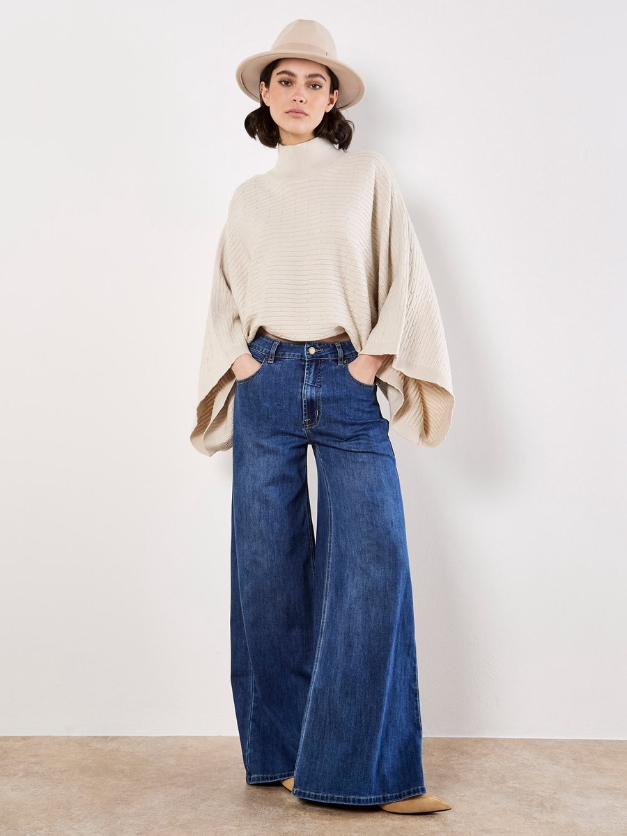 Horizontal Cable Knit Cape Jumper