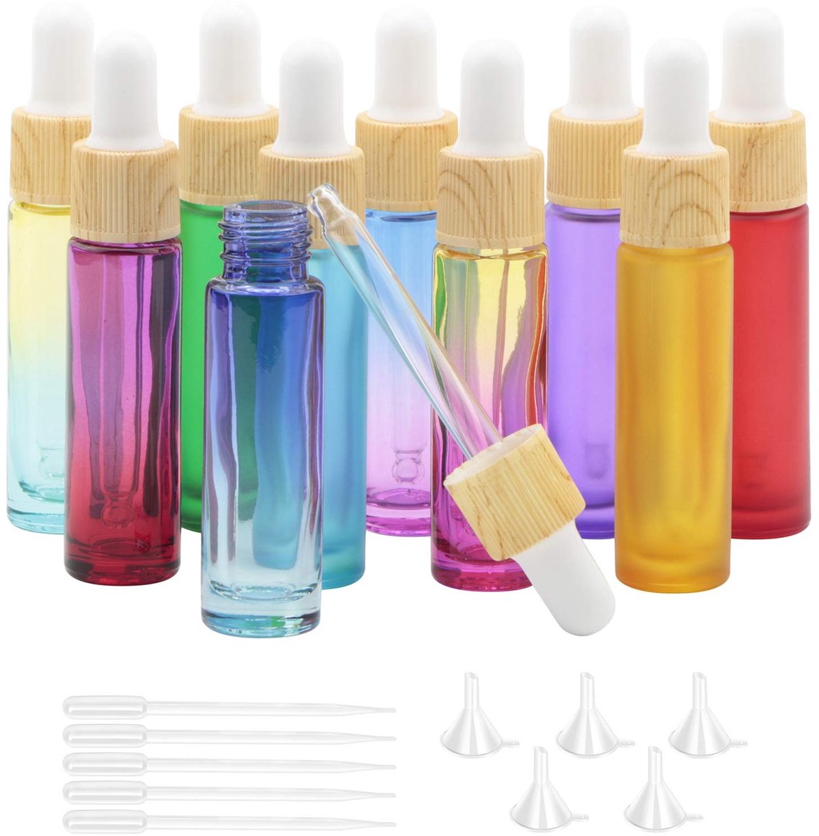 Solidchoice - Set van 10 Kleurige Glazen Flesjes met Pipet voor Essentiële Olie