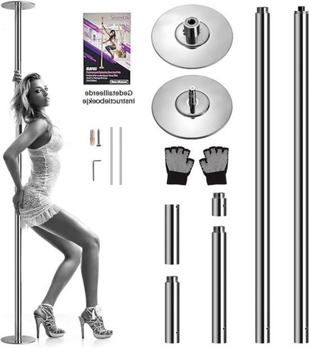 Paaldanspaal – Danspaal – Strippaal – Pole Dance – Dansstang – Verstelbaar 208-274 cm – Roestvrij Staal – Draagkracht 280 kg