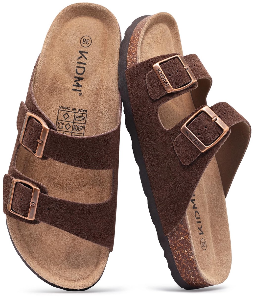 Homaxy - Unisex Sandalen - Suède Dames Slippers- Houten Clogs - Damesslippers met kurken voetbed - Roodbruin - 39 - Geschikt voor een voetlengte van 24.38cm