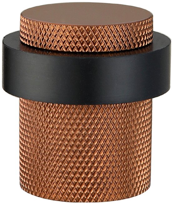Bronzen deurstopper met geribbeld oppervlak, zwart accent en ronde bovenkant.