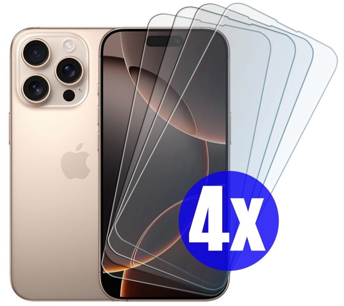 Screenprotector geschikt voor iPhone 16 Pro Max - Gehard Glas - Tempered Glass Armor Screen Cover - 4 Stuks
