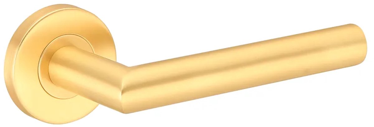 Deurkruk (2x) Amari rond 20mm haaks op rozet mat goud PVD gecoat | Ronde deurklinken