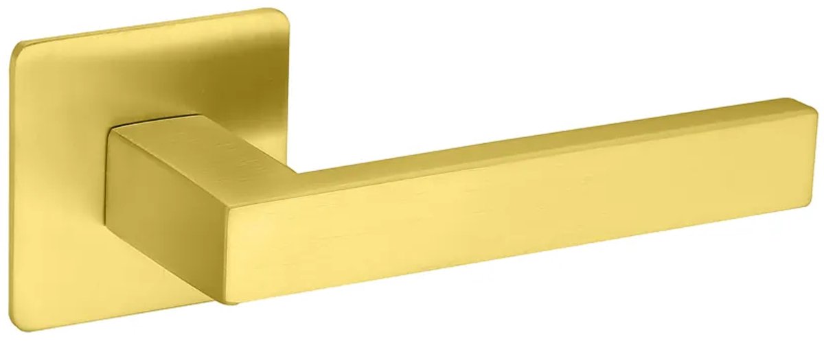 Deurkruk (2x) Enzo vierkant 20mm haaks op vierkant ultra dunne rozet van 3mm geborsteld messing PVD gecoat | Messing deurklinken