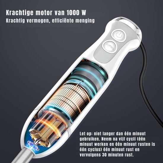 KIRA® Staafmixer Set - Hakmolen - Staafmixer Met Hakmolen - Mixer Set - Wit - 18cm x 7cm x 39cm van Kira — afbeelding 3