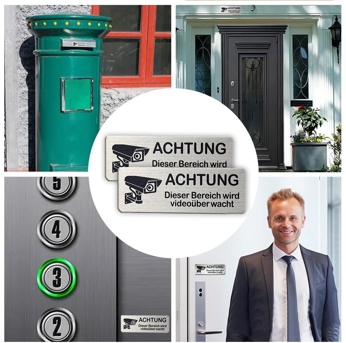 Solidchoice - Set van 2 Video Bewakingsstickers van Aluminium