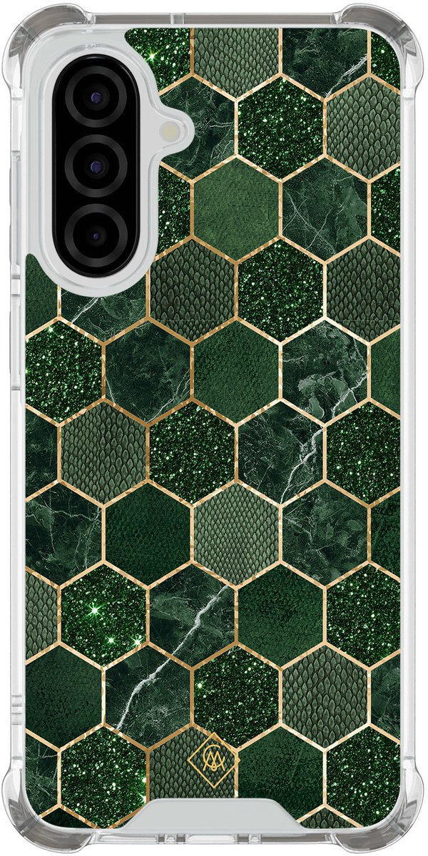 Casimoda® hoesje - Geschikt voor Samsung Galaxy A37 - Kubus Groen - Shockproof case - Extra sterk - TPU/polycarbonaat - Groen, Transparant