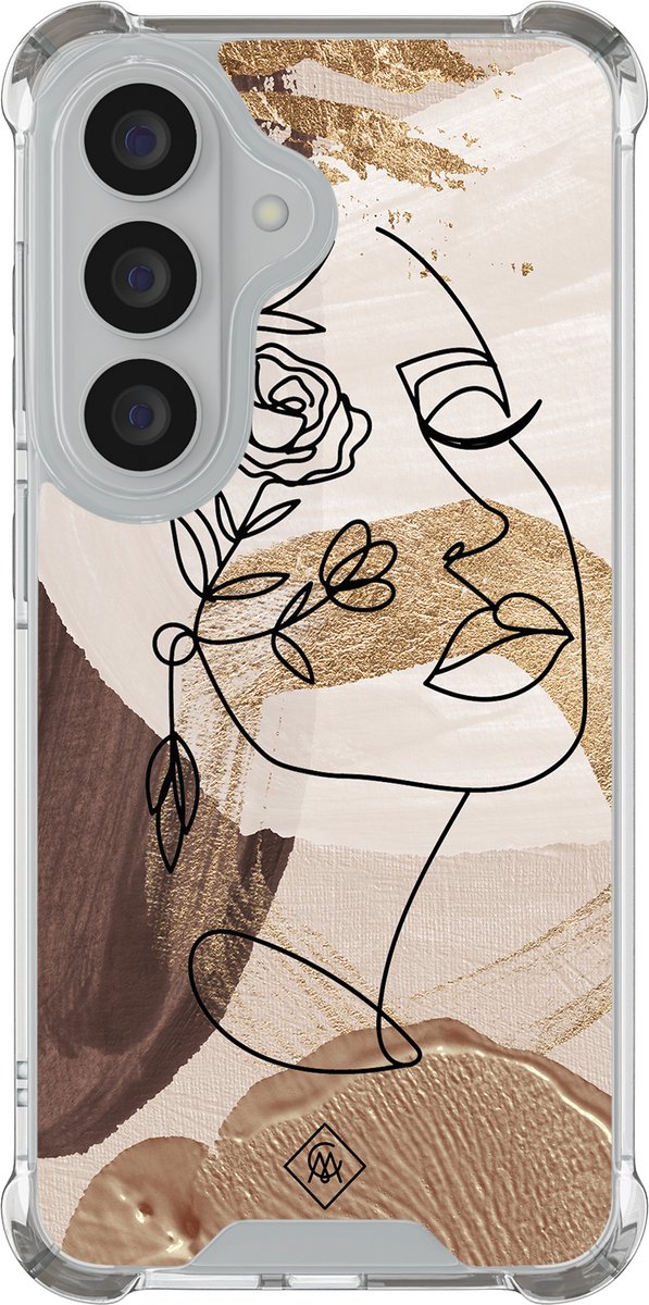 Casimoda® hoesje - Geschikt voor Samsung Galaxy S26 Plus - Abstract Gezicht Bruin - Shockproof case - Extra sterk - TPU/polycarbonaat - Bruin/beige, Transparant