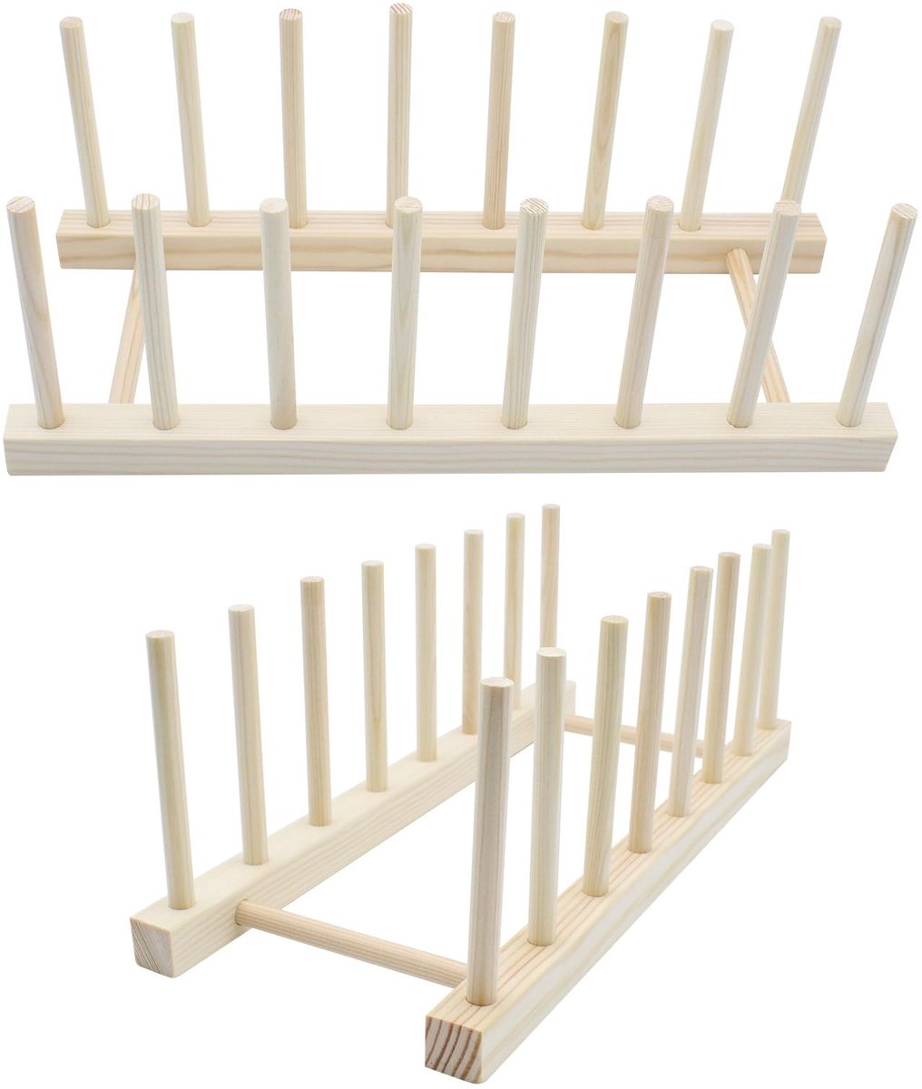 Solidchoice - Houten Afwasrek met 7 Slots voor Borden en Servies