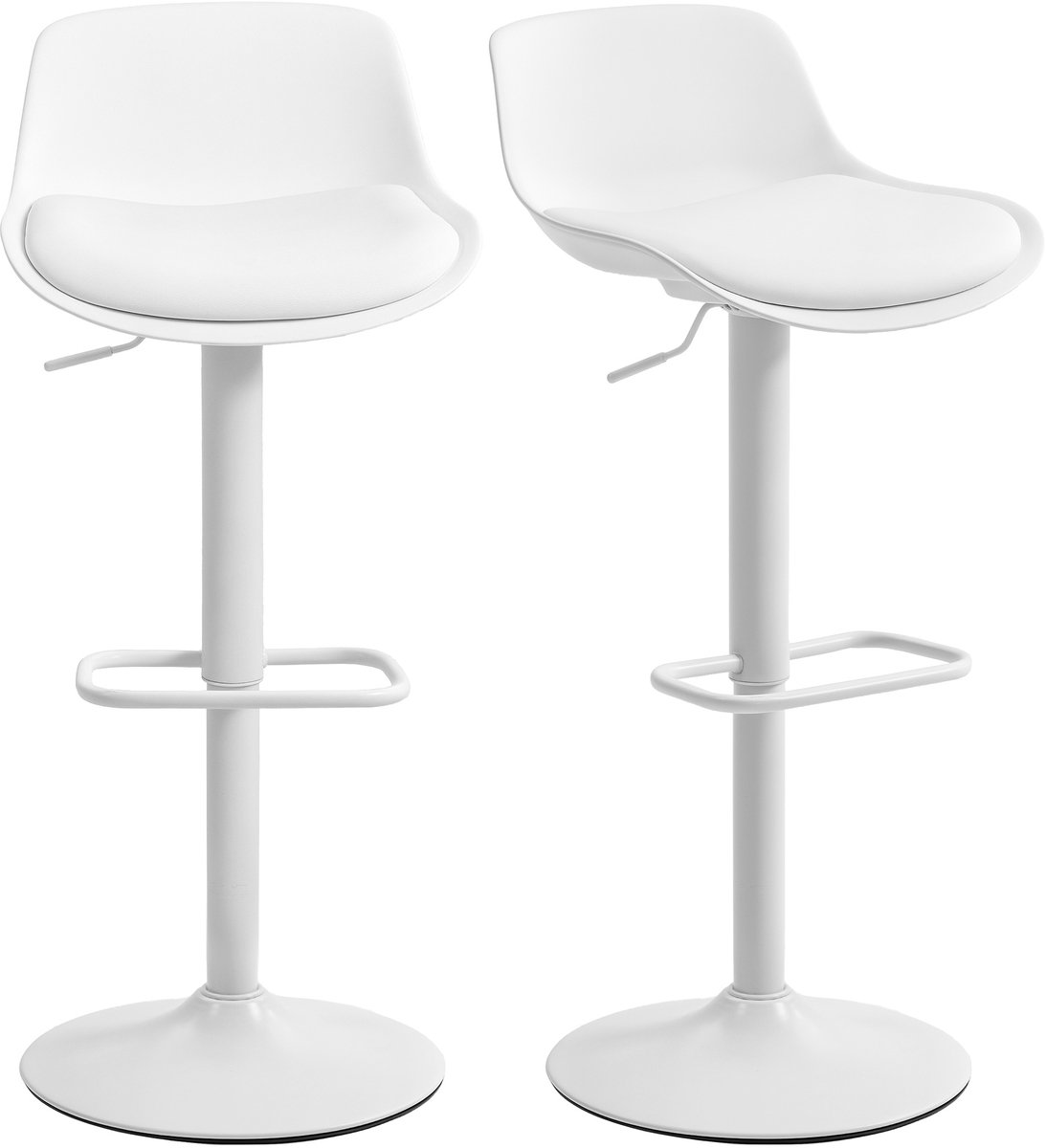 ECTEATOY® Set van 2 Barkrukken - Verstelbare Keukenkrukken met Draaibare Zitting - Wit - 43 x 45 x 100 cm