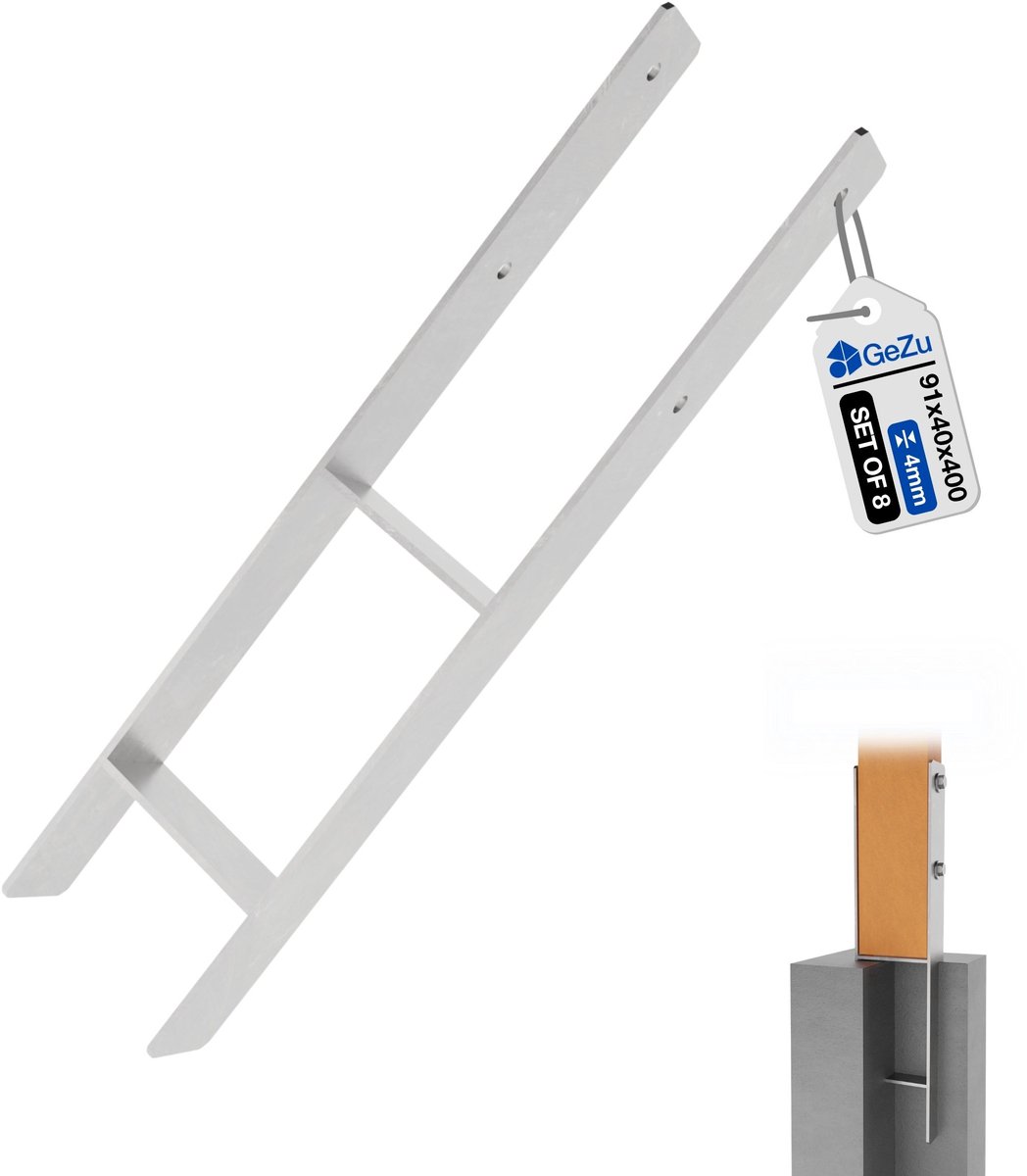 GeZu Impex H Paalhouder Thermisch verzinkt Set van 8 91 x 400 mm anker paaldrager paalanker paalsteun