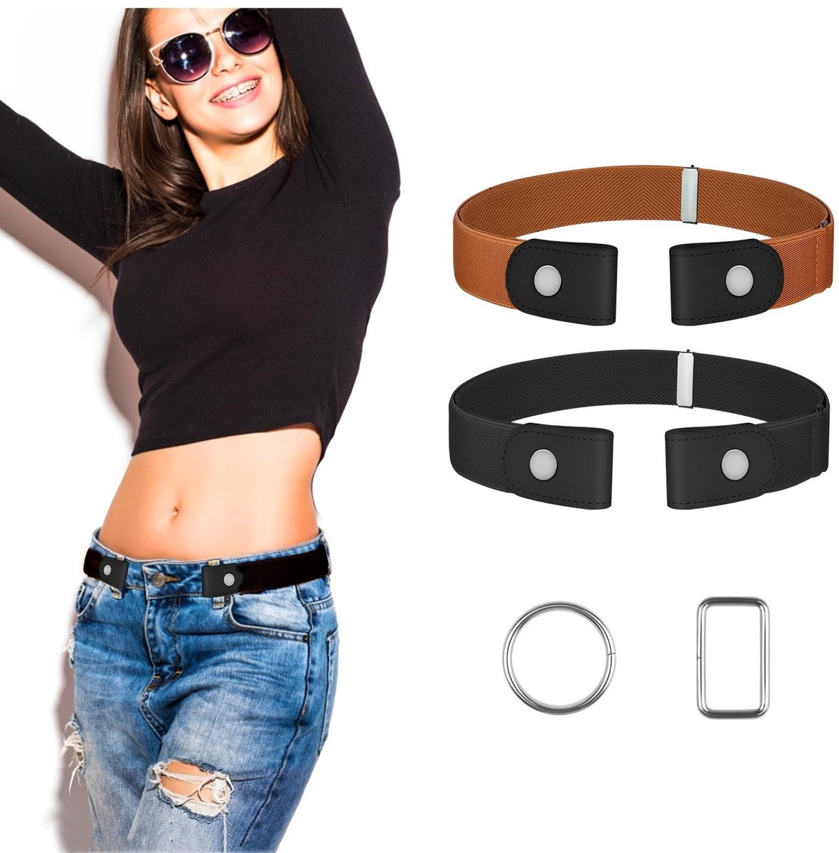 Solidchoice - Set van 4 Gespvrije Elastische Riemen voor Dames en Heren
