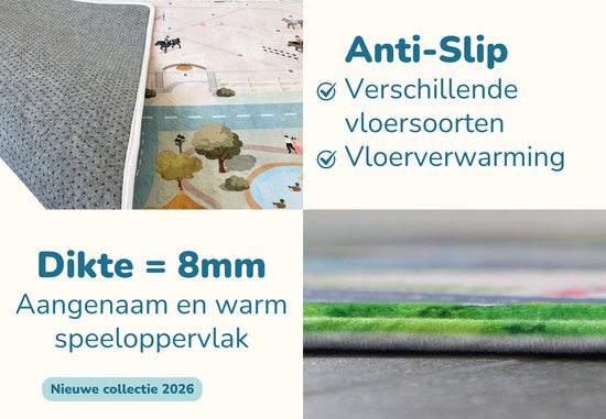 Onderkant van de speelmat met anti-slip nopjes. Dikte = 8mm. Aangenaam en warm speeloppervlak.