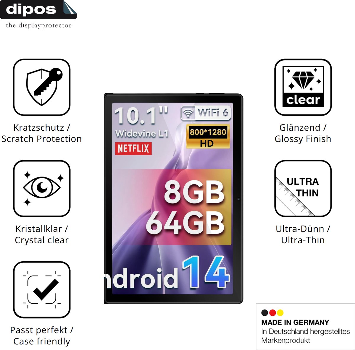 dipos – 2x Beschermfolie geschikt voor Laptok LA10BK | Krasbestendige & heldere Screenprotector Ultra-Thin