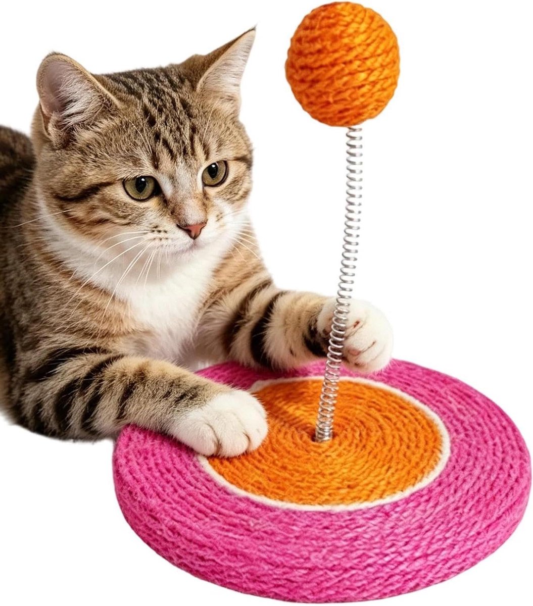 Kattenkrabpaal Speelkussen - Krabmat Kattenbal - Spelen en Krabben - Interactieve Sisal Bal - 21 x 21 x 10 cm