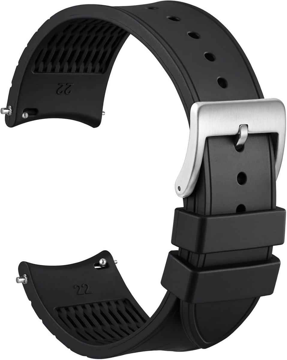 WOCCI Curved End Watch Band, Silky Touch Silicone, Round Dial Replacement Straps, Cam Width 20mm 22mm - ShopVlot