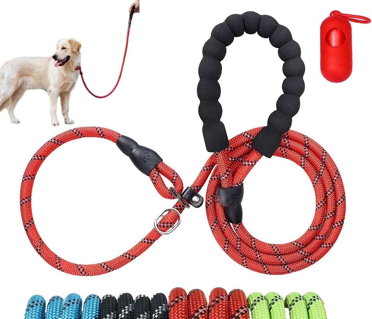 Dog Slip Lead, Premium Quality Durable Rope Reflective Lead with Padded Handle, for Small, 6 Feet Red - ShopVlot