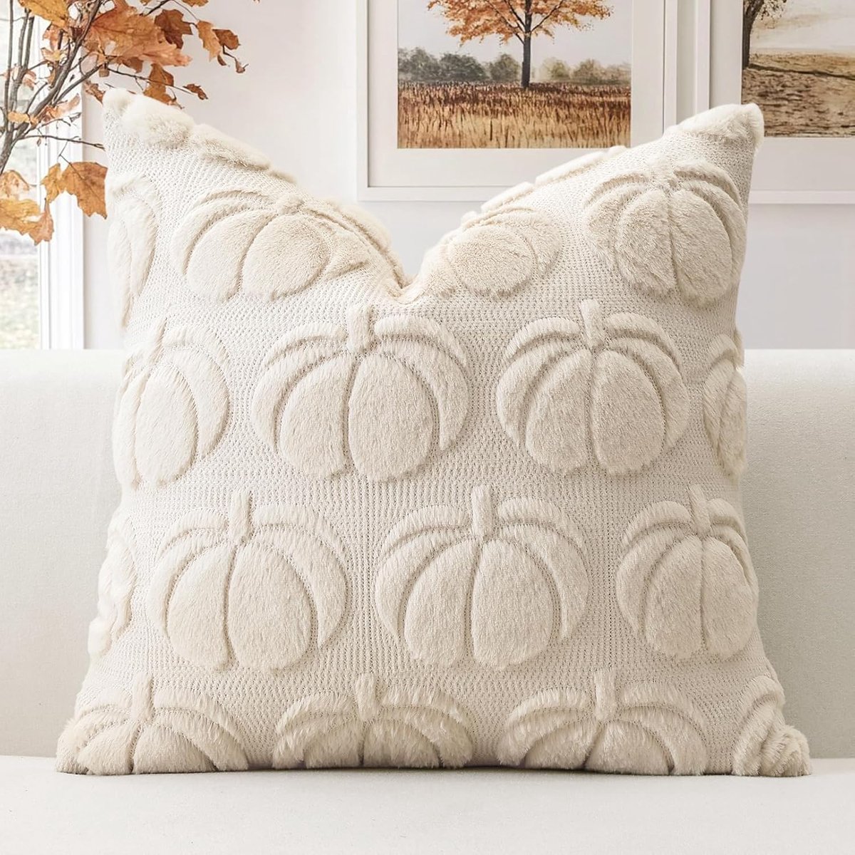 Artscope Halloween Velvet Cushion Covers 1 Piece Cushion Covers for Sofa Bedroom Office Living Room Pumpkin Beige 60 x - ShopVlot