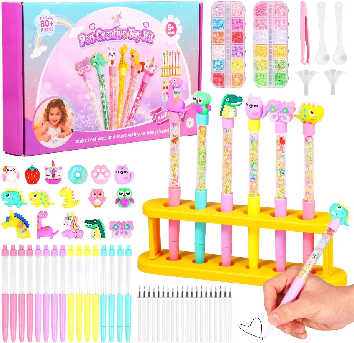 DIY Glitter Gelpen Maakset - Creatieve Knutselset met 20 Navullingen, 2 Trechters & 2 Lepels - voor Jongens & Meisjes 5-12 Jaar - 1 Set
