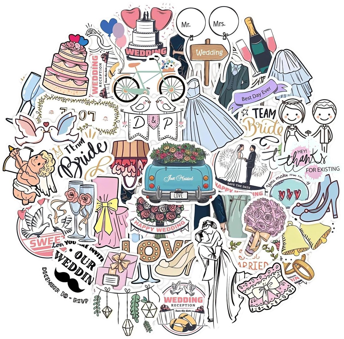 Solidchoice - Sticker Bruiloft Gastenboek Set van 50 Stuks