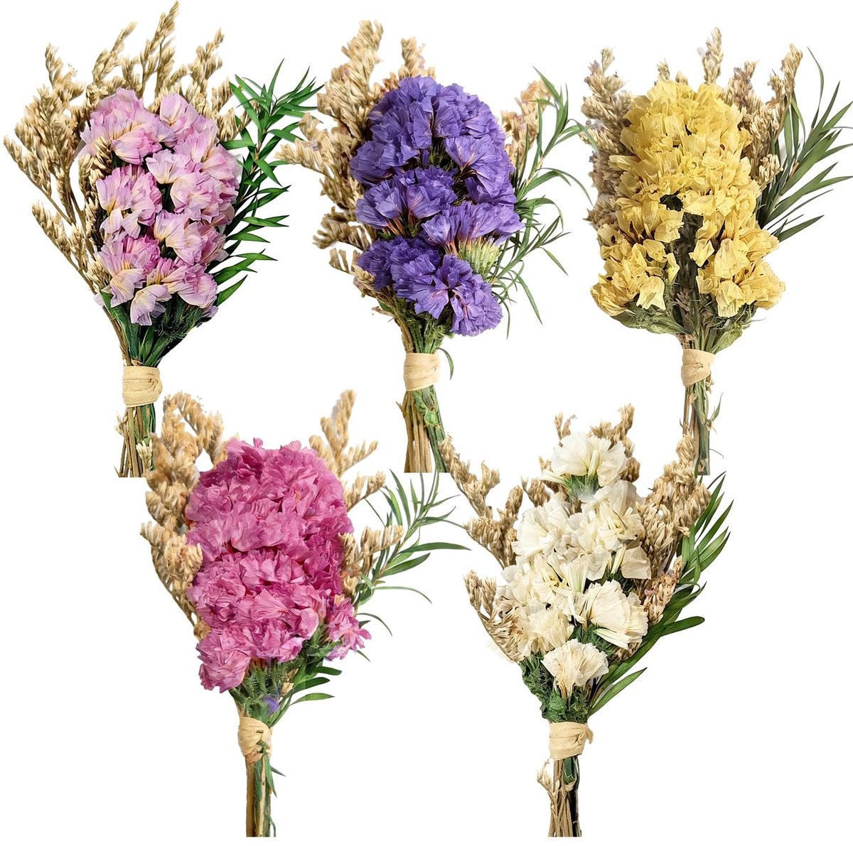 Solidchoice - Set van 5 Mini Gedroogde Bloemenboeketjes voor Decoratie