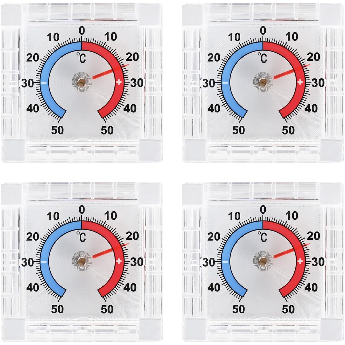 Solidchoice - Zelfklevende Raamthermometer - 4 Stuks - Weerbestendig en Analoge Buitenthermometer