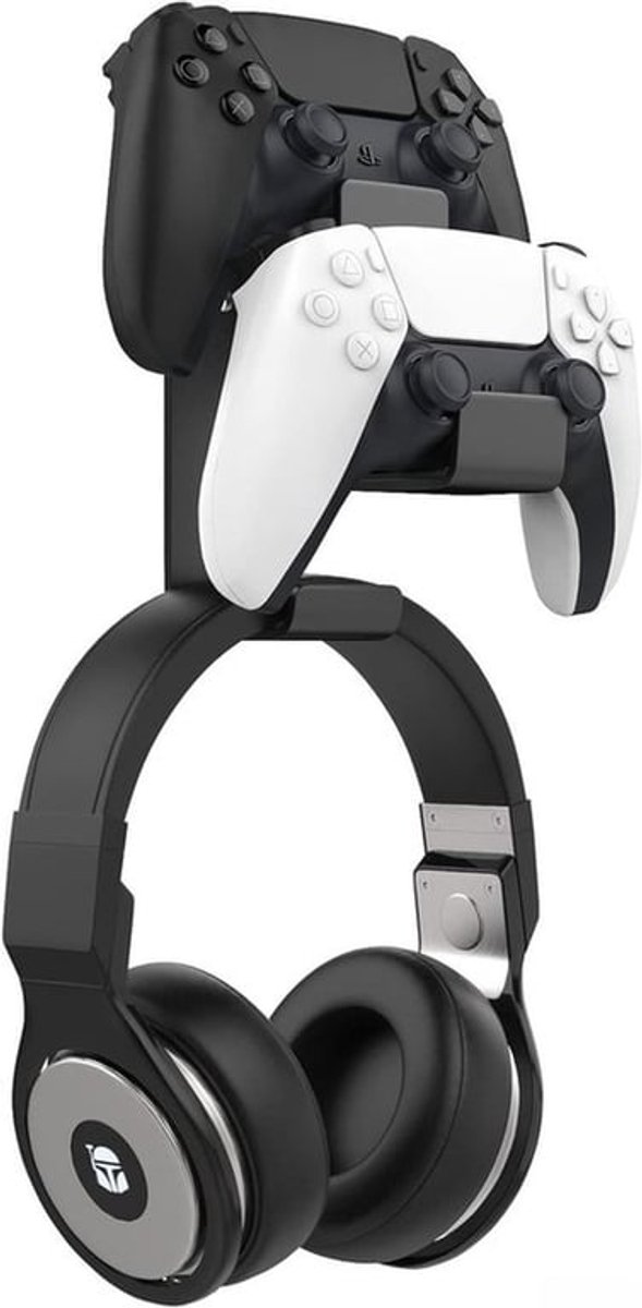 Dual Gamepad Controller en Hoofdtelefoon Hanger voor Xbox, PS en PC - Wandmontage voor Universele Headsets, Zwart