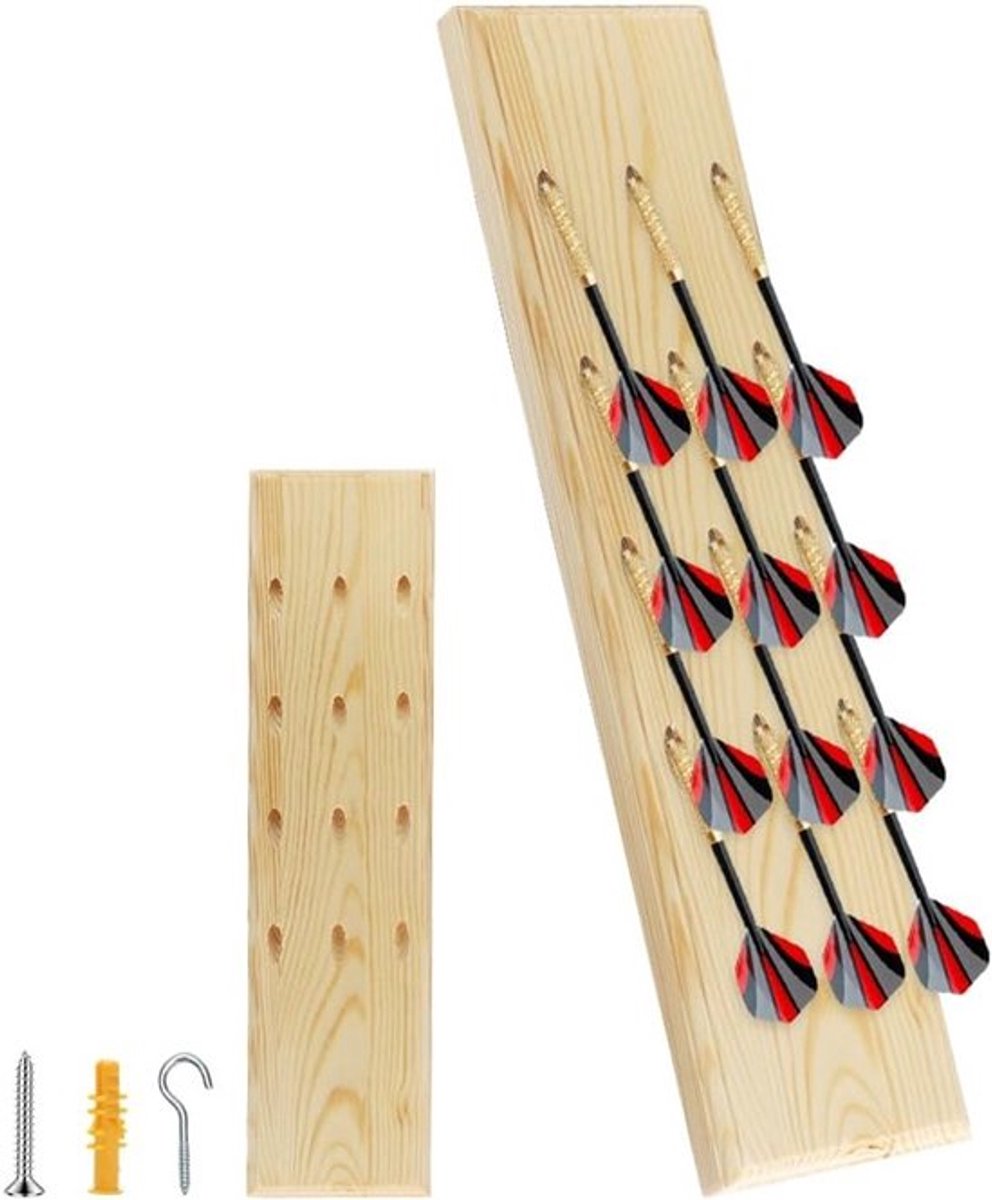 Dartpijlhouder van hout voor 12 darts, wandmontage en opbergen van stalen en softdarts, dartaccessoires in natuurhoutkleur