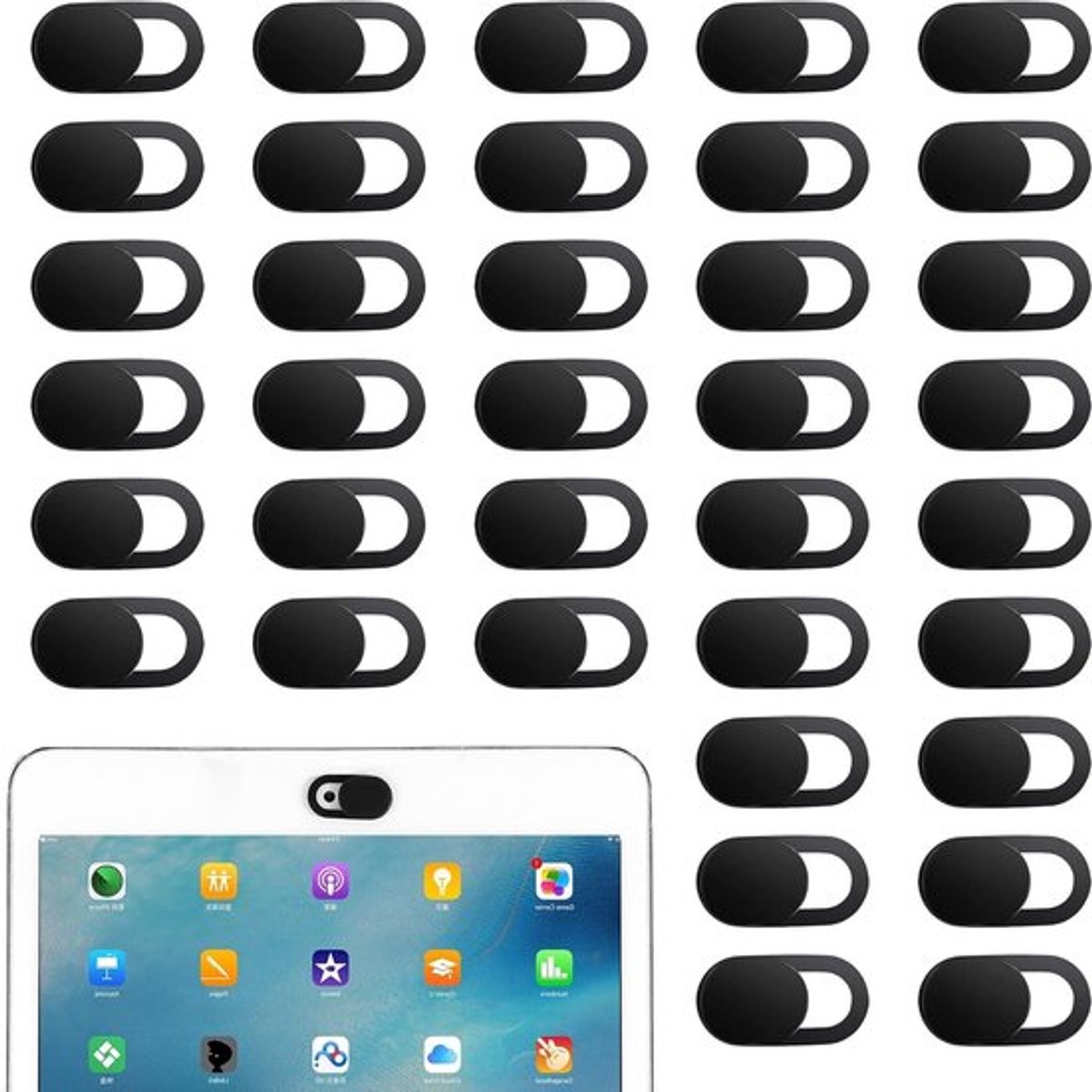 Ultradunne webcamafdekking, 36 stuks privacy schuifjes voor laptop, pc en smartphone-accessoires, zwart en veilig