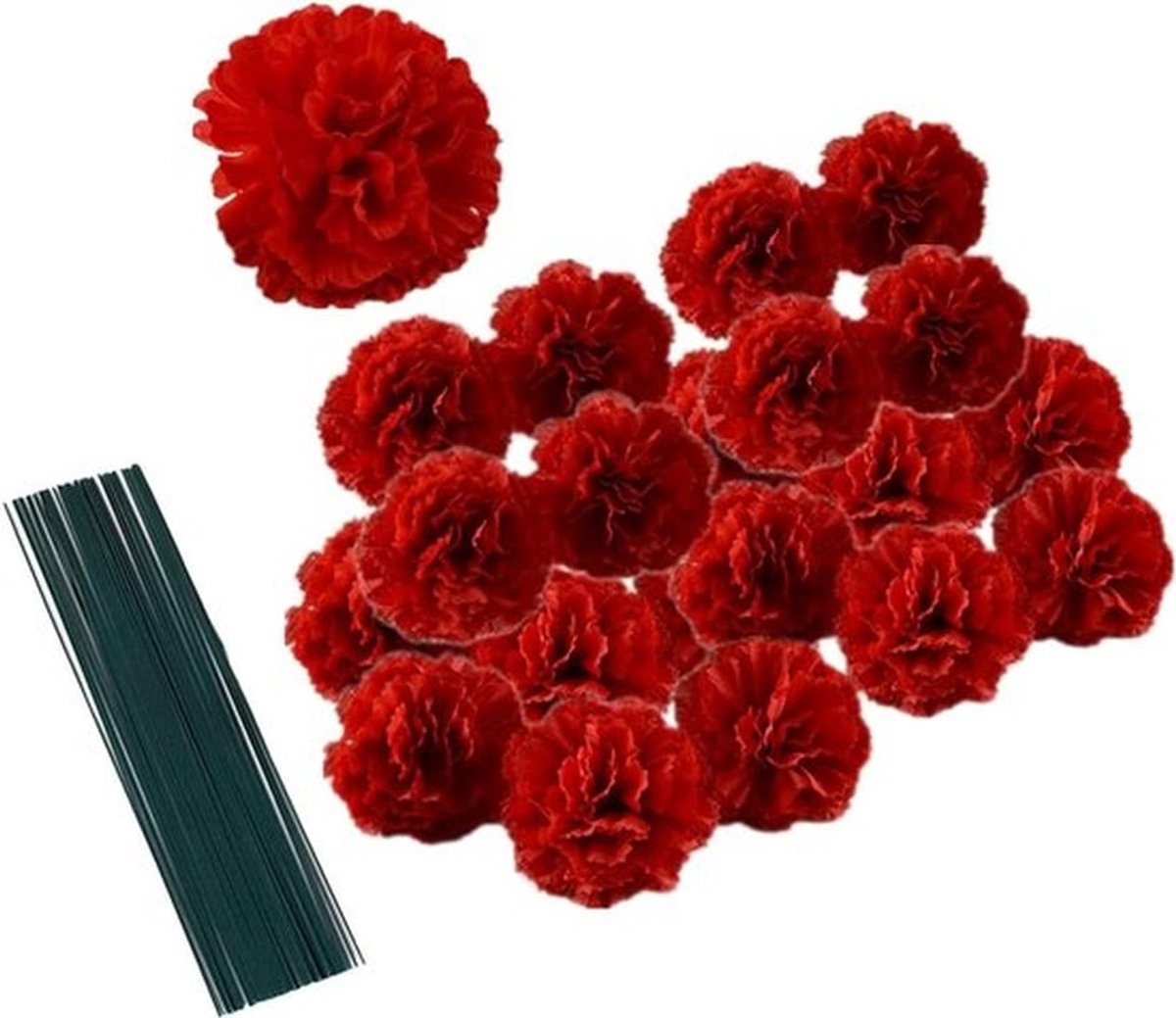 Set van 50 Kunstmatige Zijde Kruidnagel Bloemkoppen met Steel voor Bruiloft, Feest en Decoratie, 5cm Petalen met 20cm Steel