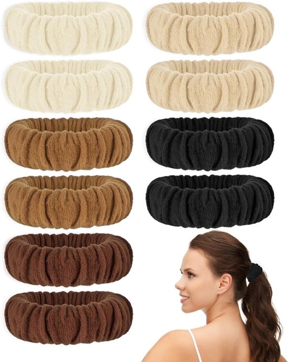 10 Stuks Katoenen Haar Scrunchies voor Meisjes, Geen Trekking, Fluffy Ponytail Holders, Sterke Elastische Haaraccessoires voor Dun en Dik Haar, Perfect voor Diverse Haarstijlen