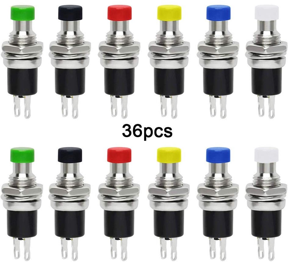 Solidchoice - Set van 36 Mini Drukknopschakelaars in Diverse Kleuren