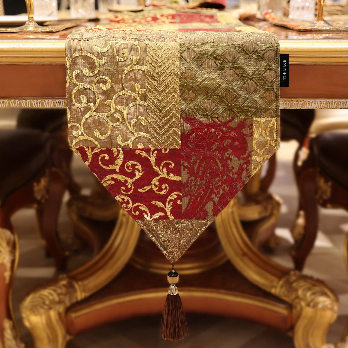Solidchoice - Luxe Tafelrunner met Franjes - Dubbel Laags Damast
