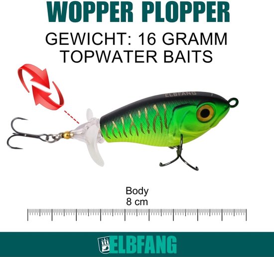 8 cm - 16 g Topwater Fishing Bait - 5 Pieces Lure Box Set - Surface Bait Lures for Pike and Catfish Fishing van Merkloos — afbeelding 3