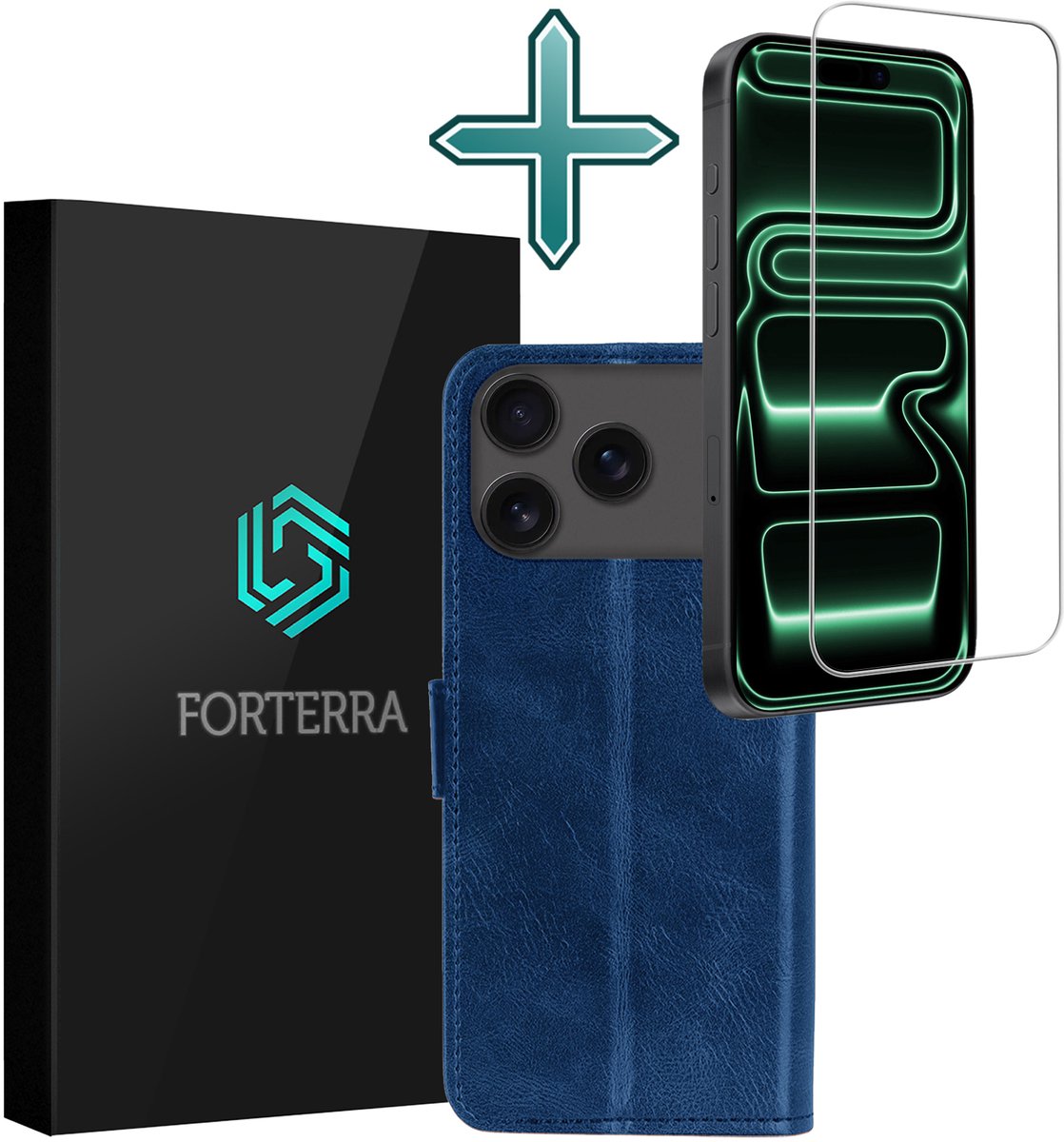 Hoesje Met Screenprotector - Geschikt voor Apple iPhone 18 Pro - Luxe Pasjeshouder - Flipcase - Bookcase Portemonee - Flip Case - Kunstleer Book Case - Book Cover - Walletcase - Portemonneehoes - Donkerblauw