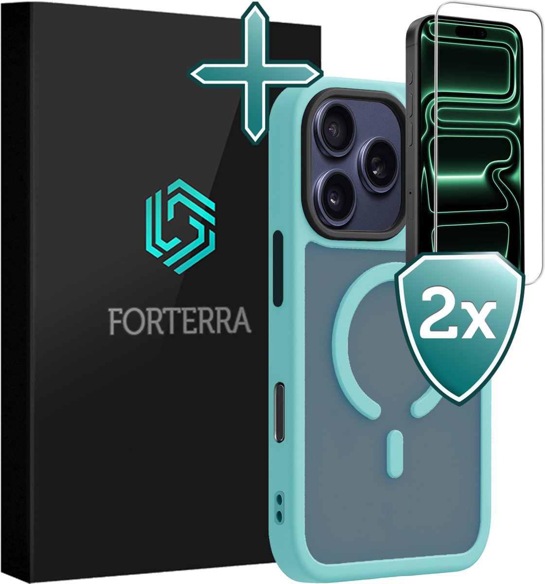 Hoesje Met 2x Screenprotector - Geschikt voor Apple iPhone 18 Pro - Magsafe Compatible - Sterk & Shockproof - Shock Proof Case - Back Cover - Telefoon Hoes - Lichtblauw