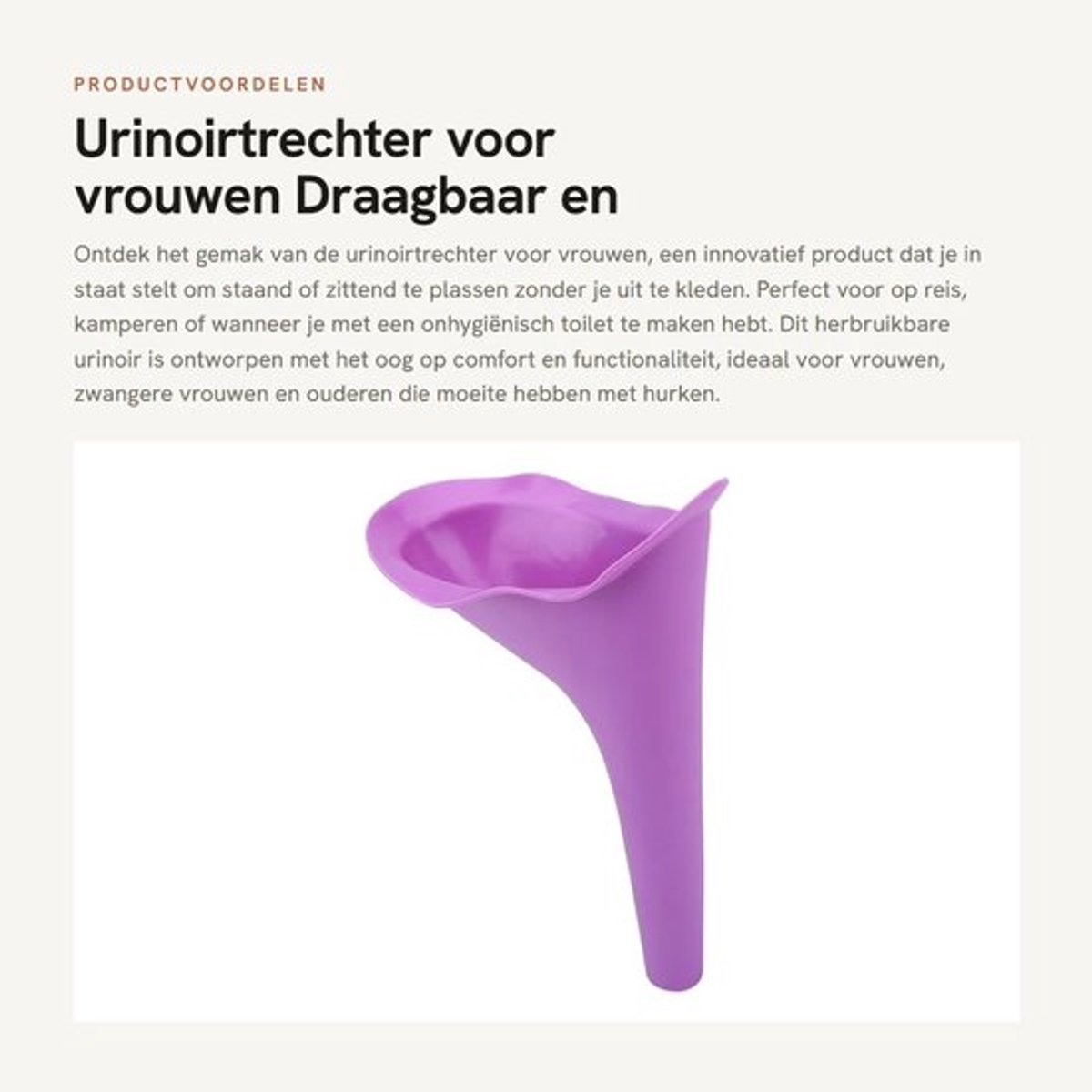 Urinoirtrechter Herbruikbaar - Draagbaar Urinoir - Geschikt voor Vrouwen - Reis/Outdoor - Hygiënisch Materiaal - Waterbesparend - Vrouwenurinoir