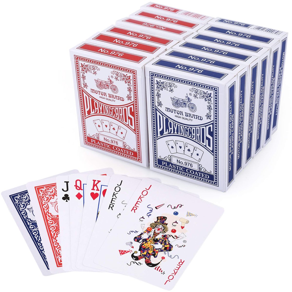 Solidchoice - 12 Decks Speelkaarten - 54 Standaard Pokerkaarten in Blauw en Rood