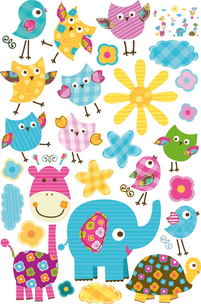 Ambiance Sticker Muurstickers - Vrolijke dieren in de zon - Zelfklevende stickers - 90x60cm Multi color